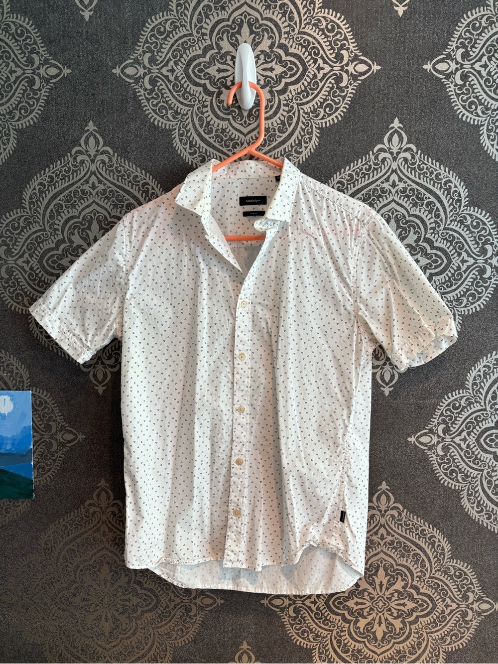 Short-Sleeve White Micro-Print Button-Down Shirt